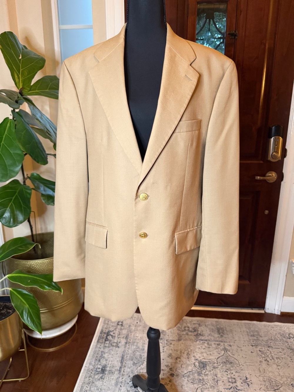 Chaps Ralph Lauren Vintage Pure New Wool Men's Gold Buttons Tan Blazer Size 40R
